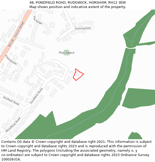48, PONDFIELD ROAD, RUDGWICK, HORSHAM, RH12 3EW: Location map and indicative extent of plot