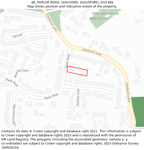 48, POPLAR ROAD, SHALFORD, GUILDFORD, GU4 8DJ: Location map and indicative extent of plot