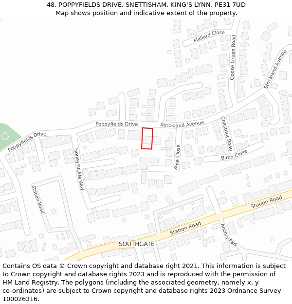 48, POPPYFIELDS DRIVE, SNETTISHAM, KING'S LYNN, PE31 7UD: Location map and indicative extent of plot