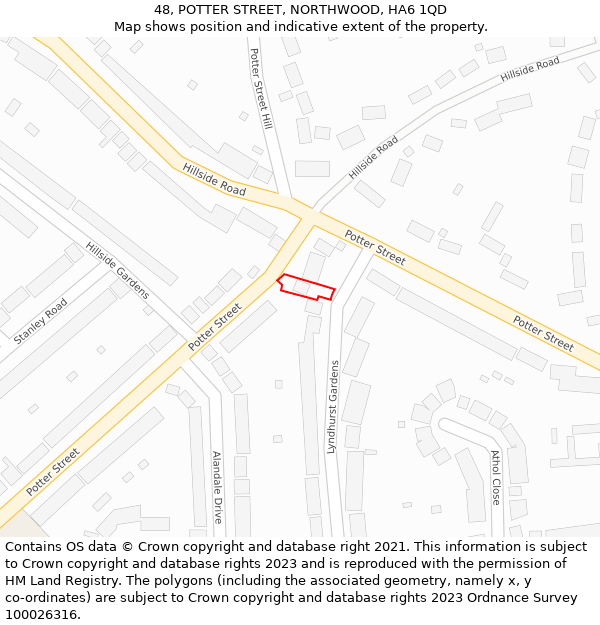 48, POTTER STREET, NORTHWOOD, HA6 1QD: Location map and indicative extent of plot