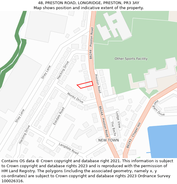 48, PRESTON ROAD, LONGRIDGE, PRESTON, PR3 3AY: Location map and indicative extent of plot