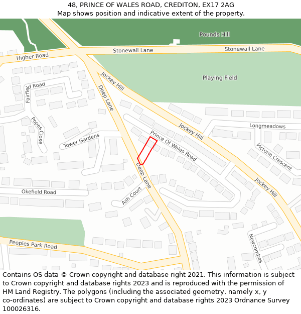 48, PRINCE OF WALES ROAD, CREDITON, EX17 2AG: Location map and indicative extent of plot