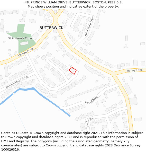 48, PRINCE WILLIAM DRIVE, BUTTERWICK, BOSTON, PE22 0JS: Location map and indicative extent of plot