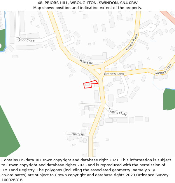 48, PRIORS HILL, WROUGHTON, SWINDON, SN4 0RW: Location map and indicative extent of plot