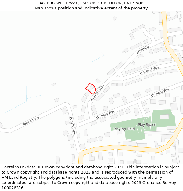 48, PROSPECT WAY, LAPFORD, CREDITON, EX17 6QB: Location map and indicative extent of plot