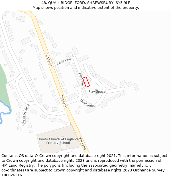 48, QUAIL RIDGE, FORD, SHREWSBURY, SY5 9LF: Location map and indicative extent of plot