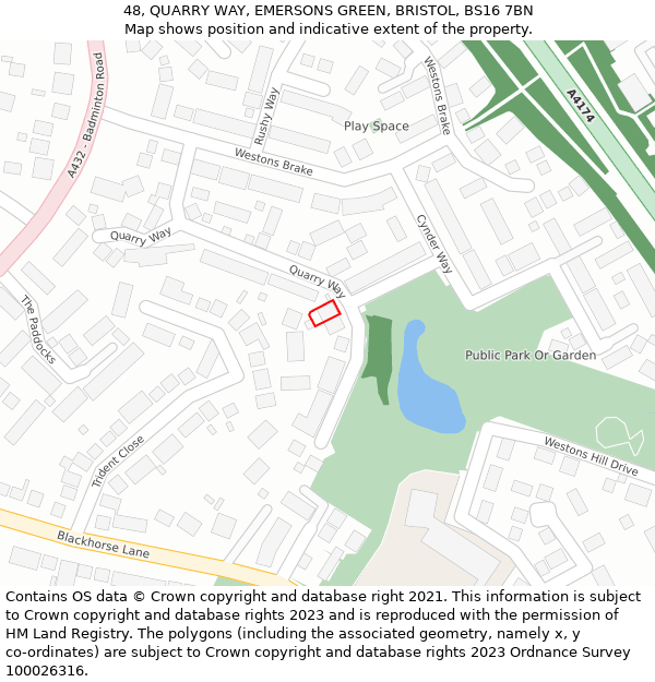 48, QUARRY WAY, EMERSONS GREEN, BRISTOL, BS16 7BN: Location map and indicative extent of plot