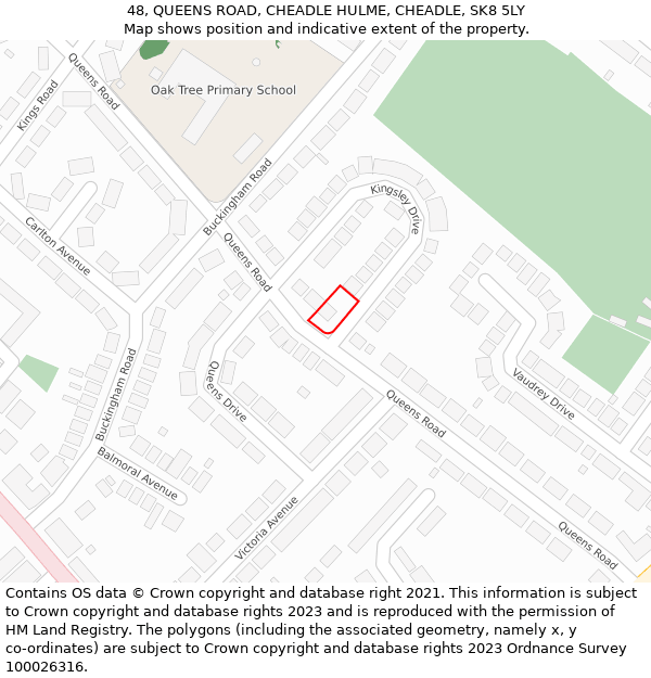 48, QUEENS ROAD, CHEADLE HULME, CHEADLE, SK8 5LY: Location map and indicative extent of plot