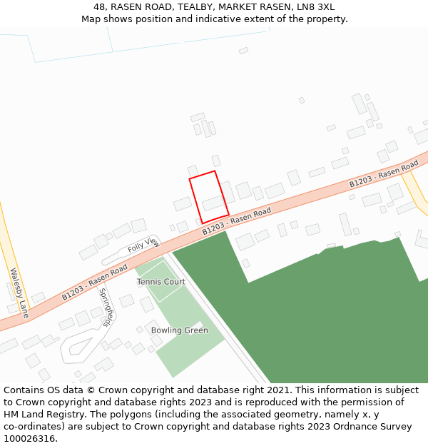 48, RASEN ROAD, TEALBY, MARKET RASEN, LN8 3XL: Location map and indicative extent of plot