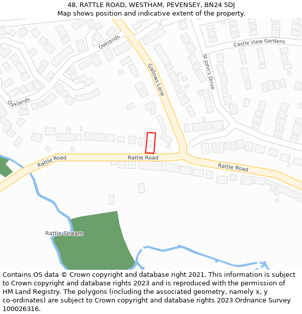 48, RATTLE ROAD, WESTHAM, PEVENSEY, BN24 5DJ: Location map and indicative extent of plot