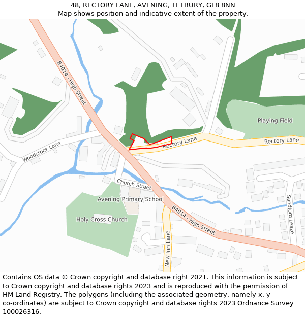 48, RECTORY LANE, AVENING, TETBURY, GL8 8NN: Location map and indicative extent of plot