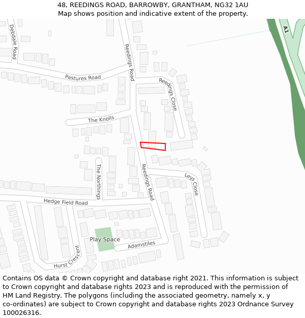 48, REEDINGS ROAD, BARROWBY, GRANTHAM, NG32 1AU: Location map and indicative extent of plot