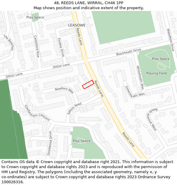 48, REEDS LANE, WIRRAL, CH46 1PP: Location map and indicative extent of plot