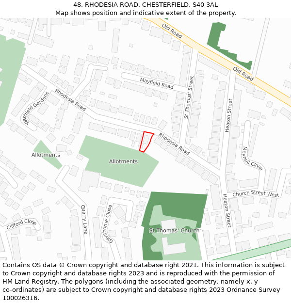 48, RHODESIA ROAD, CHESTERFIELD, S40 3AL: Location map and indicative extent of plot