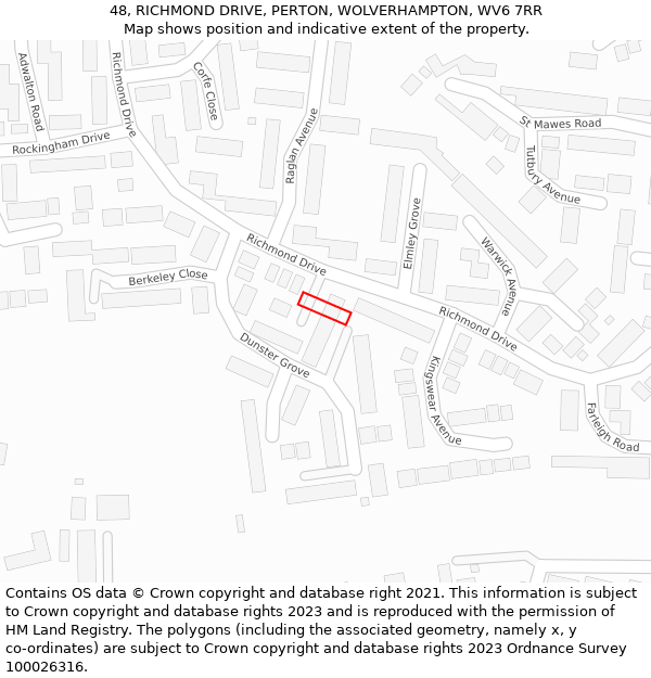 48, RICHMOND DRIVE, PERTON, WOLVERHAMPTON, WV6 7RR: Location map and indicative extent of plot