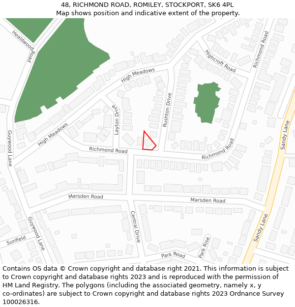 48, RICHMOND ROAD, ROMILEY, STOCKPORT, SK6 4PL: Location map and indicative extent of plot