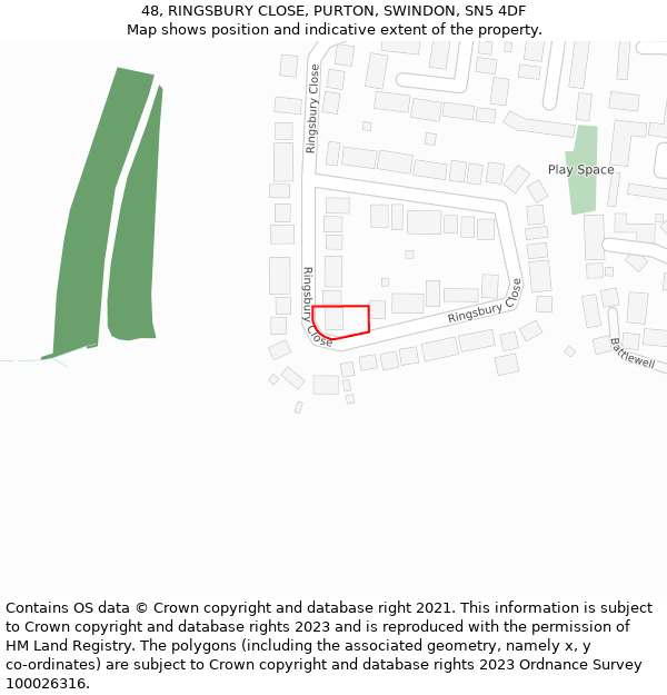 48, RINGSBURY CLOSE, PURTON, SWINDON, SN5 4DF: Location map and indicative extent of plot