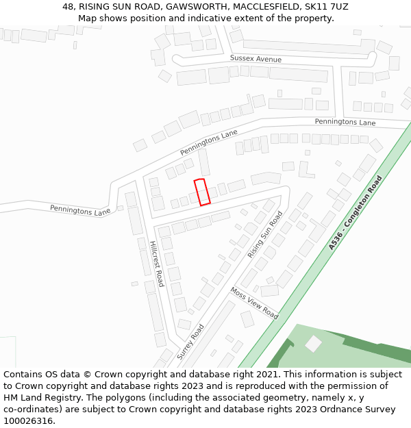 48, RISING SUN ROAD, GAWSWORTH, MACCLESFIELD, SK11 7UZ: Location map and indicative extent of plot