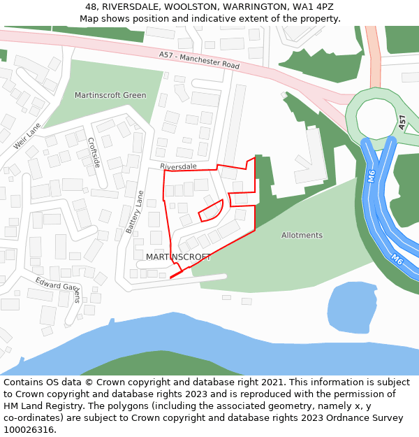 48, RIVERSDALE, WOOLSTON, WARRINGTON, WA1 4PZ: Location map and indicative extent of plot