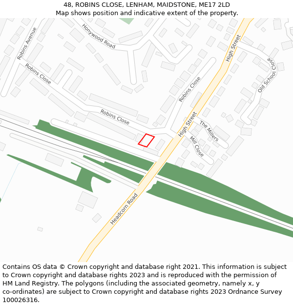 48, ROBINS CLOSE, LENHAM, MAIDSTONE, ME17 2LD: Location map and indicative extent of plot