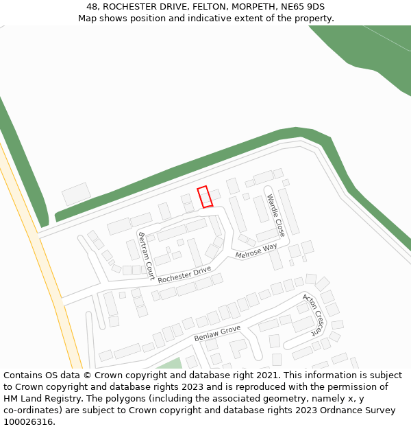 48, ROCHESTER DRIVE, FELTON, MORPETH, NE65 9DS: Location map and indicative extent of plot