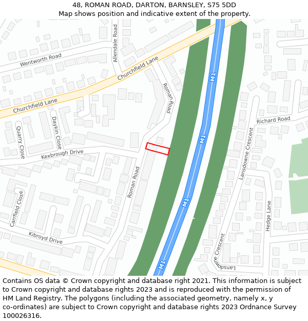 48, ROMAN ROAD, DARTON, BARNSLEY, S75 5DD: Location map and indicative extent of plot