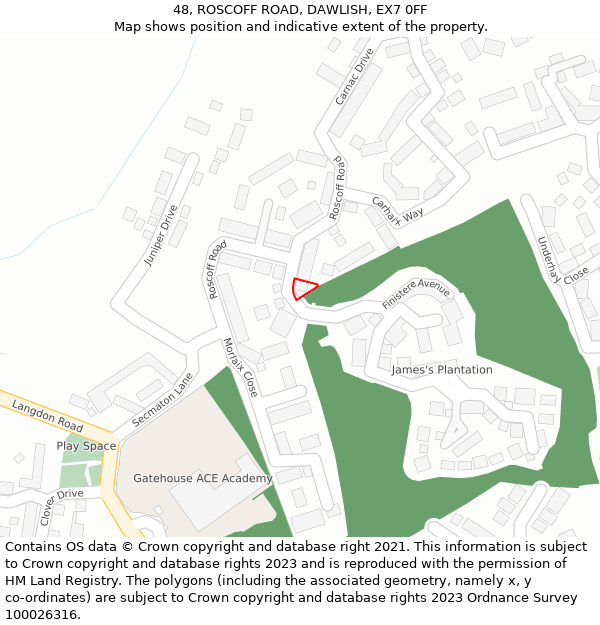 48, ROSCOFF ROAD, DAWLISH, EX7 0FF: Location map and indicative extent of plot