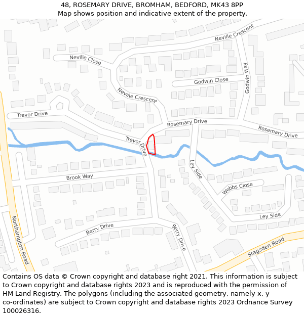 48, ROSEMARY DRIVE, BROMHAM, BEDFORD, MK43 8PP: Location map and indicative extent of plot