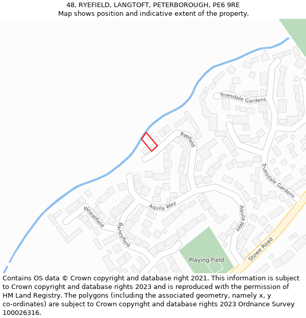 48, RYEFIELD, LANGTOFT, PETERBOROUGH, PE6 9RE: Location map and indicative extent of plot