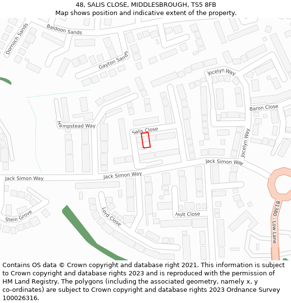 48, SALIS CLOSE, MIDDLESBROUGH, TS5 8FB: Location map and indicative extent of plot