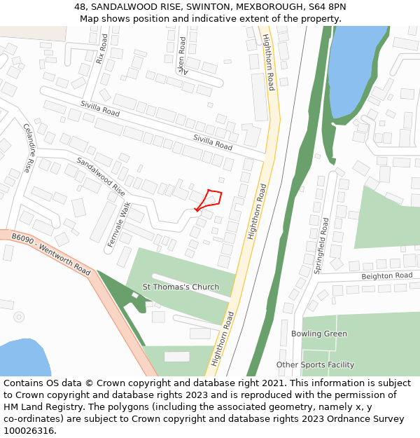 48, SANDALWOOD RISE, SWINTON, MEXBOROUGH, S64 8PN: Location map and indicative extent of plot