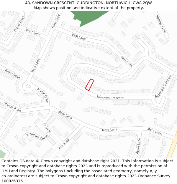 48, SANDOWN CRESCENT, CUDDINGTON, NORTHWICH, CW8 2QW: Location map and indicative extent of plot