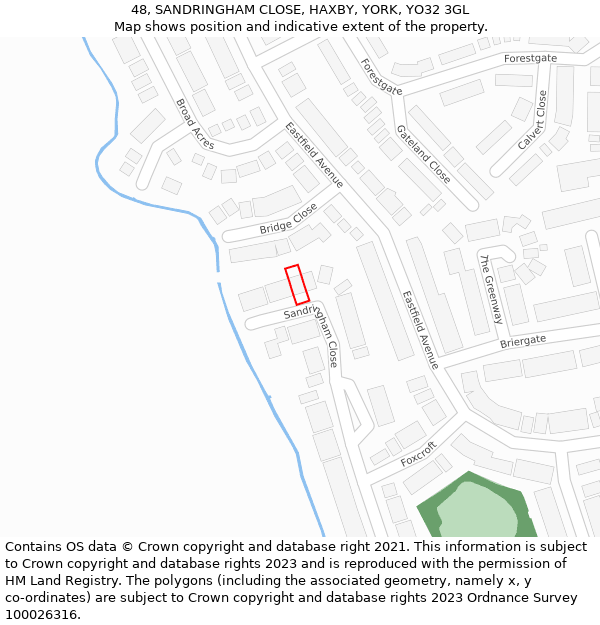 48, SANDRINGHAM CLOSE, HAXBY, YORK, YO32 3GL: Location map and indicative extent of plot