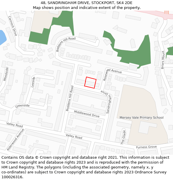 48, SANDRINGHAM DRIVE, STOCKPORT, SK4 2DE: Location map and indicative extent of plot