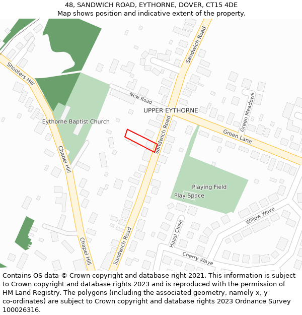 48, SANDWICH ROAD, EYTHORNE, DOVER, CT15 4DE: Location map and indicative extent of plot