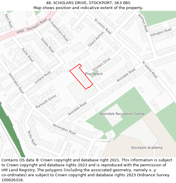 48, SCHOLARS DRIVE, STOCKPORT, SK3 0BS: Location map and indicative extent of plot