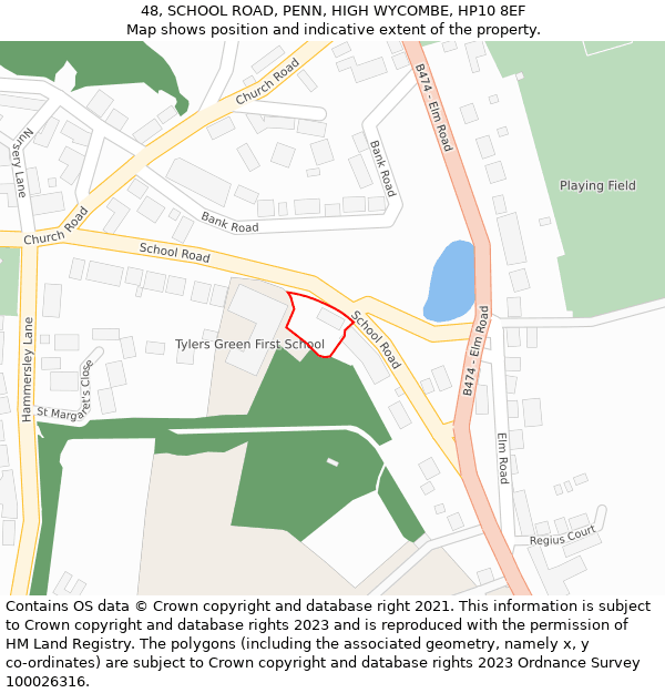 48, SCHOOL ROAD, PENN, HIGH WYCOMBE, HP10 8EF: Location map and indicative extent of plot