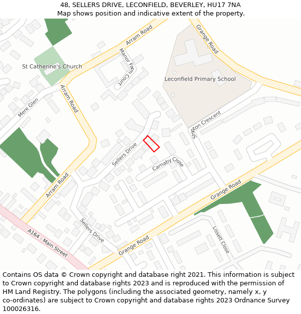 48, SELLERS DRIVE, LECONFIELD, BEVERLEY, HU17 7NA: Location map and indicative extent of plot