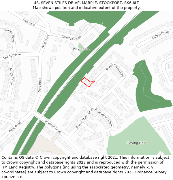 48, SEVEN STILES DRIVE, MARPLE, STOCKPORT, SK6 6LT: Location map and indicative extent of plot