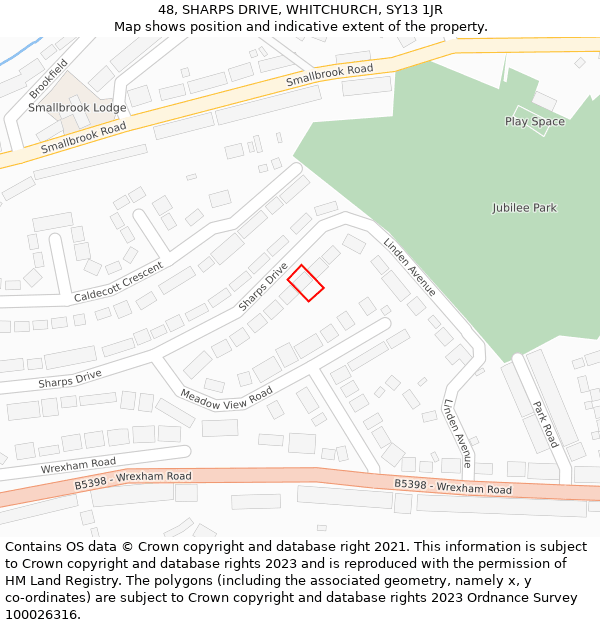 48, SHARPS DRIVE, WHITCHURCH, SY13 1JR: Location map and indicative extent of plot