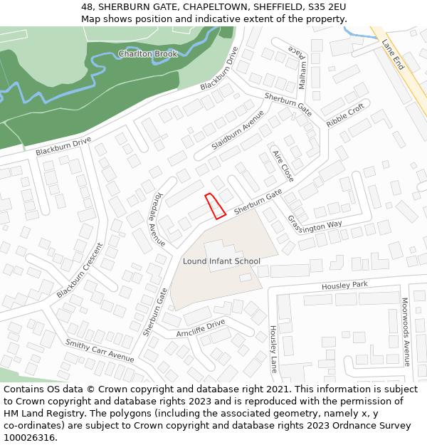 48, SHERBURN GATE, CHAPELTOWN, SHEFFIELD, S35 2EU: Location map and indicative extent of plot