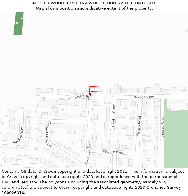 48, SHERWOOD ROAD, HARWORTH, DONCASTER, DN11 8HX: Location map and indicative extent of plot