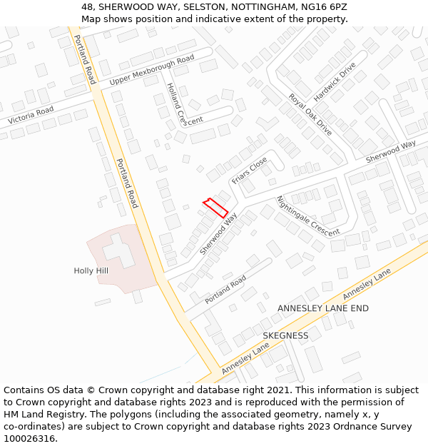 48, SHERWOOD WAY, SELSTON, NOTTINGHAM, NG16 6PZ: Location map and indicative extent of plot