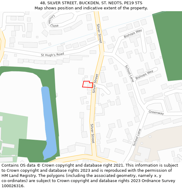 48, SILVER STREET, BUCKDEN, ST. NEOTS, PE19 5TS: Location map and indicative extent of plot