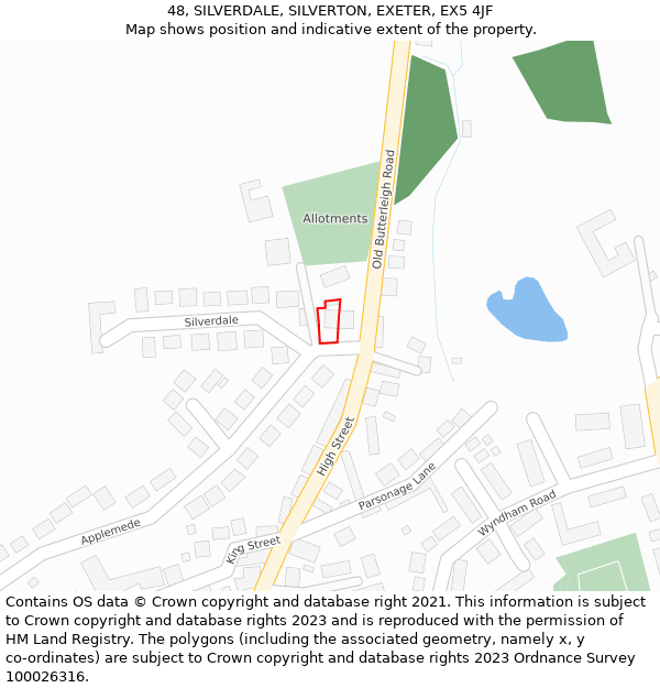 48, SILVERDALE, SILVERTON, EXETER, EX5 4JF: Location map and indicative extent of plot