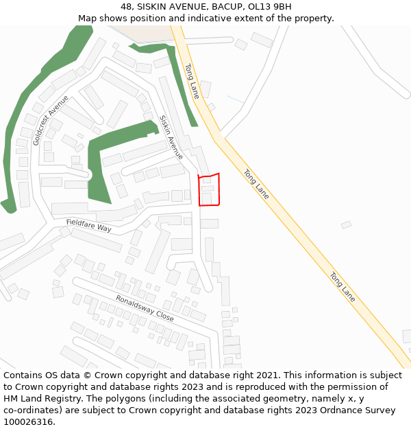 48, SISKIN AVENUE, BACUP, OL13 9BH: Location map and indicative extent of plot