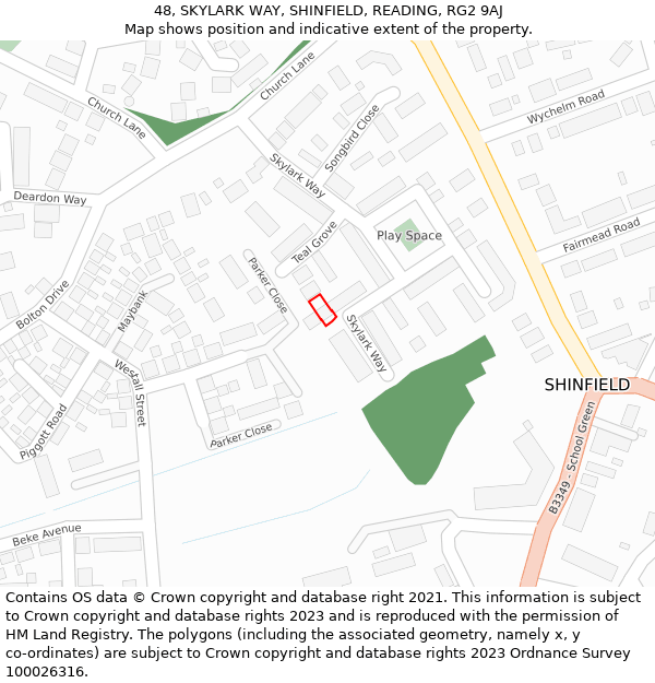 48, SKYLARK WAY, SHINFIELD, READING, RG2 9AJ: Location map and indicative extent of plot