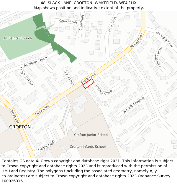 48, SLACK LANE, CROFTON, WAKEFIELD, WF4 1HX: Location map and indicative extent of plot
