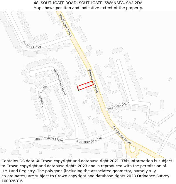 48, SOUTHGATE ROAD, SOUTHGATE, SWANSEA, SA3 2DA: Location map and indicative extent of plot