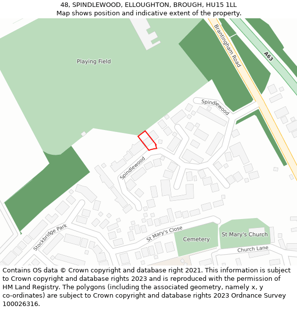 48, SPINDLEWOOD, ELLOUGHTON, BROUGH, HU15 1LL: Location map and indicative extent of plot